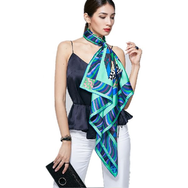 Digital Print Satin Scarf, for Casual Wear, Party Wear, Size : Multisize