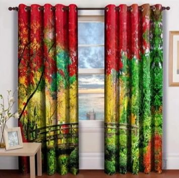 Cotton Printed Window Curtain, Technics : Knitted