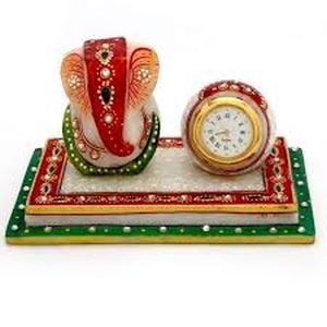 Marble Ganesha Idol With Clock