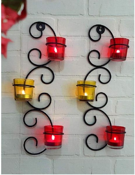 Iron Glass Tealight Holders, Color : Black