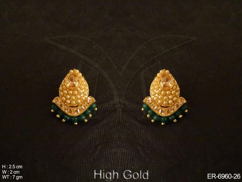 Manek Ratna Round Brass / Copper Antique Earrings, Color : Golden