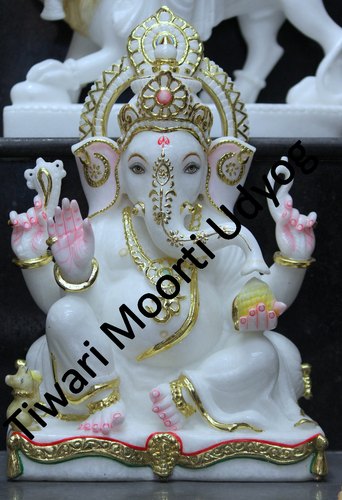 Tiwari Murti Marble Indian God Ganesh Statue, for Temple, Color : White