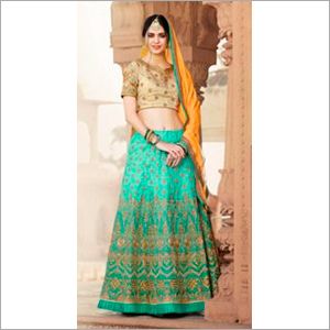 Pure Banarasi Silk Lehenga, Feature : Elegant Design, Stitched, Stone Work