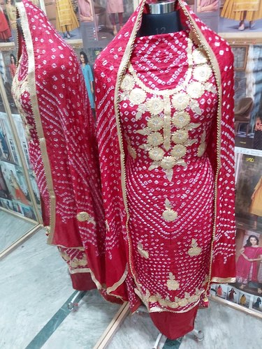 Jaipuri Bandhej Suit, Size : M, L, XL, XXL