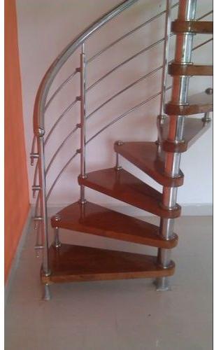 Stainless Steel Wooden Spiral Staircase