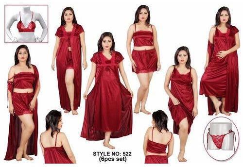 Rayon Printed red Nighty, Size : Large