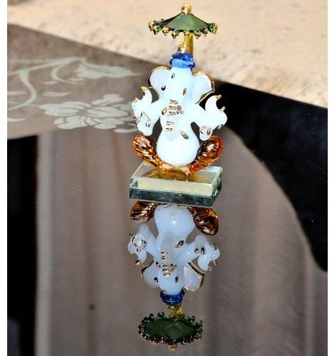 Glass Gold plated Ganesha, Color : White