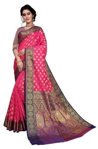 VOOLKA Printed banarasi silk sarees, Saree Length : 6 m (with blouse piece)