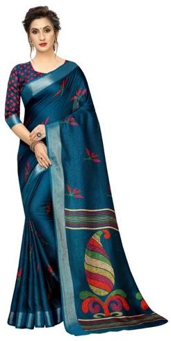 Unstitched Printed Linen Jute Saree, Occasion : Formal Wear