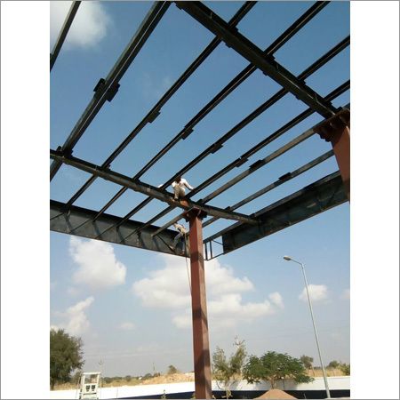 Rectangular Polished Mild Steel Prefabricated Petrol Pump Structure, for Constructional