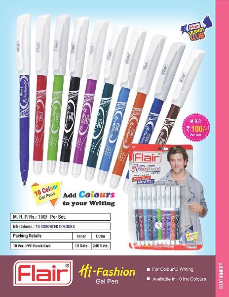 Black GEL PEN HI-FASHION FLAIR, for Writing, Feature : Complete Finish, Stylish Touch