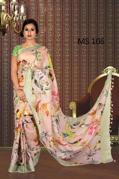 Printed linen saree, Feature : Comfortable, Easily Washable