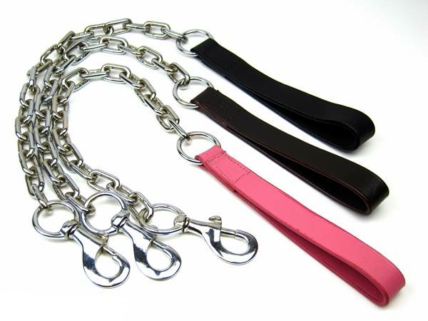 Leather Chrome Silver Dog Chain Lead