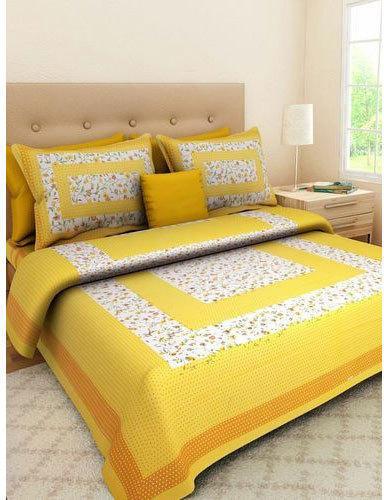 Printed Cotton Double Bed Sheet, Color : Yellow White