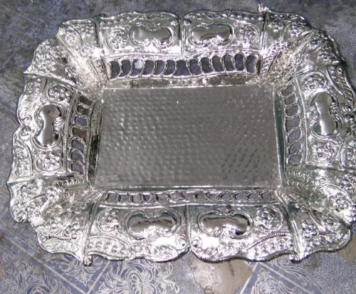 Silver Plated Square Brass Serving Tray