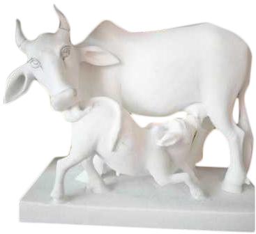 Polished Marble Cow Statue, for Exterior Decor, Color : White