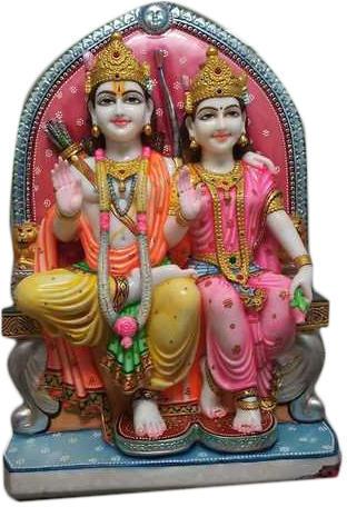 Polished Marble Sita Ram Statue, for Home, Temple, Color : Pink, Yellow