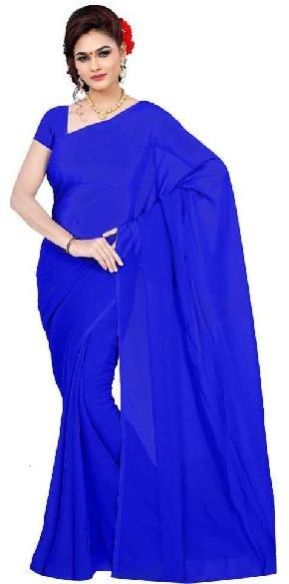 Blue GEORGETTE UNSTITCHED RUNNING BLOUSE PLAIN SAREE