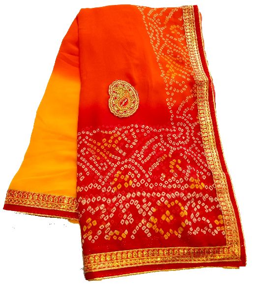 Womens Georgette Rajasthani Bandhani Fancy Border Saree