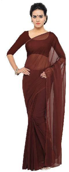 Coffee UNSTITCHED RUNNING BLOUSE GEORGETTE PLAIN SAREE