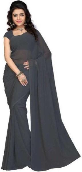 GREY UNSTITCHED RUNNING BLOUSE GEORGETTE PLAIN SAREE