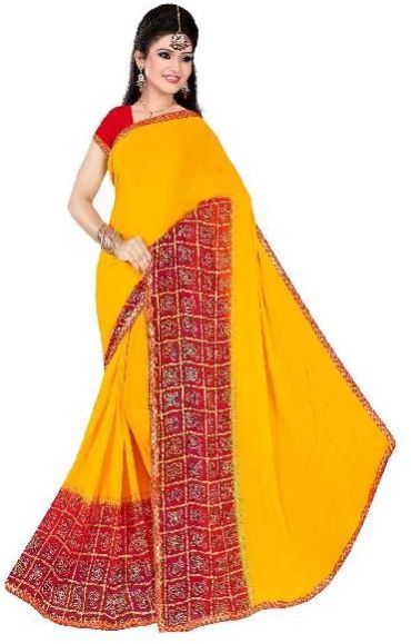 Womens Georgette Rajasthani Bandhani Fancy Border Saree