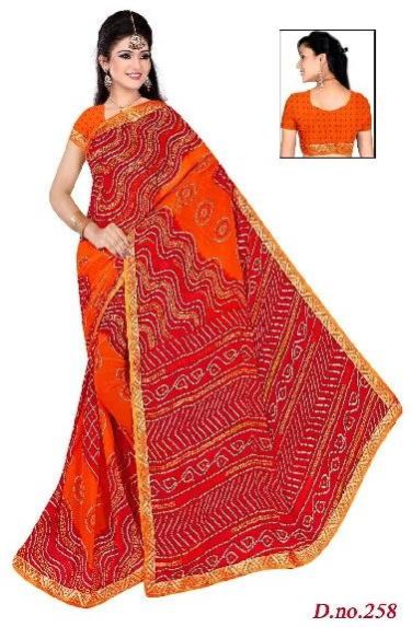 Womens Georgette Rajasthani Bandhani Fancy Border Saree