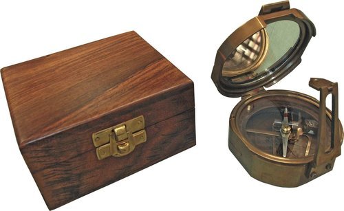 Brass Brunton Compass with Wooden Box, Size : 3 Inch