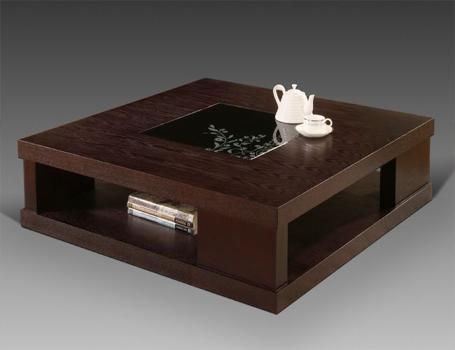 Square Wooden Center Table, Color : Dark Red