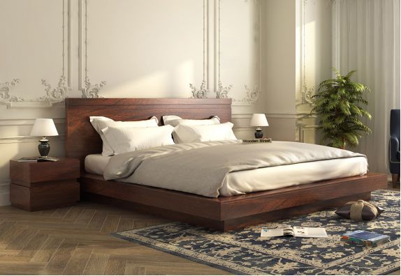 Polished Wooden Platform Bed, Color : Brown