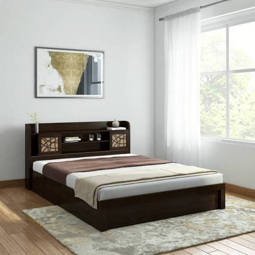 Polished Wooden Queen Size Bed, Color : Dark Brown
