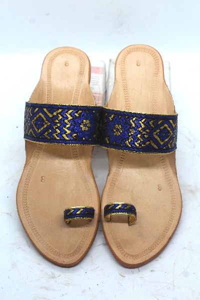 Ladies Blue Paithani Box Heel Kolhapuri Chappal, Size : 5, 6