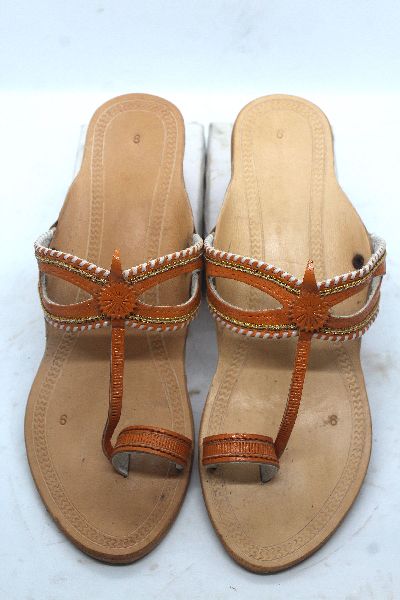 Ladies Orange Mayur Box Heel Kolhapuri Chappal