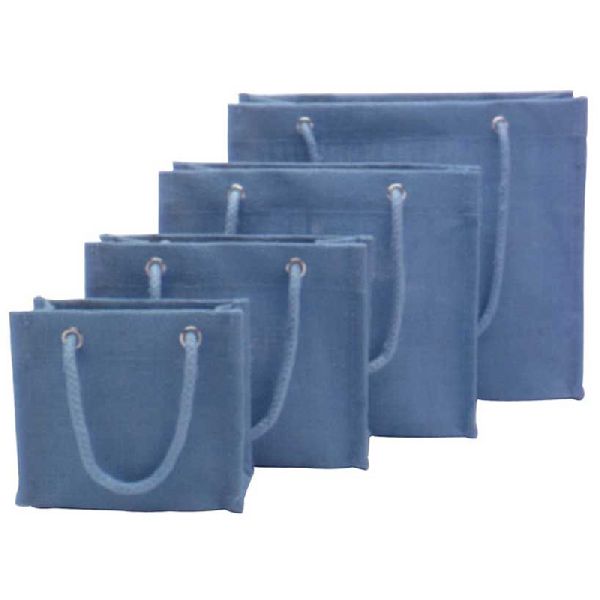 BLUE JUTE BAG WITH ROPE HANDLE, for Daily Use, Shopping, Size : Multisizes