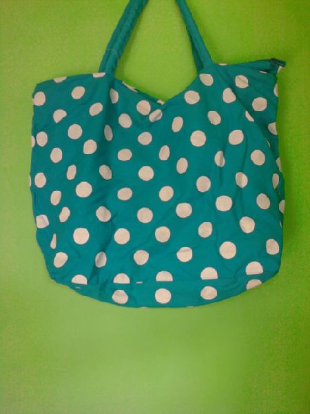 BLUE POLKA DOT COTTON BAG, for College, Office, School, SHOPPING, Size : Multisizes