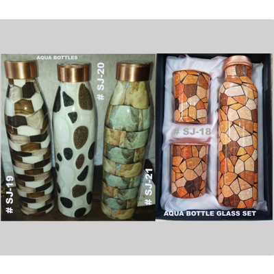 Marble Stone Printed Copper Bottle Gift Set