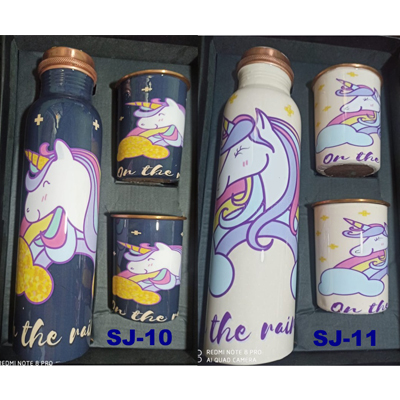 Unicorn Printed Copper Bottle Gift Set, Feature : Hard Structure