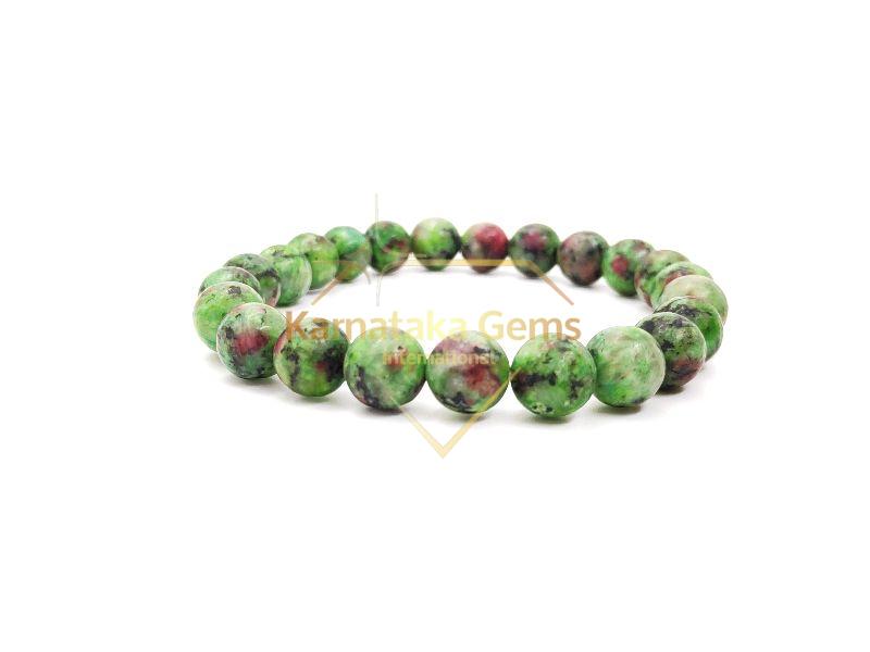 Round Beads Jade Stretchable Bracelet Color  Green  Shubh Gems Delhi  Delhi
