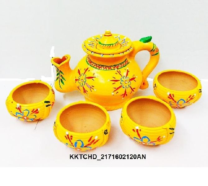 Ceramic Printed Polished Teapot Set, Shape : Round