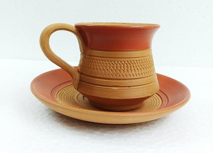 Non Polished Terracotta cup plate, for Drinking Use, Pattern : Plain