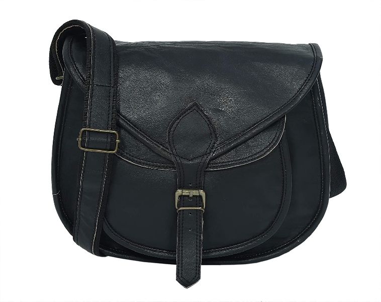 Black Leather Shoulder Bag With Pouch