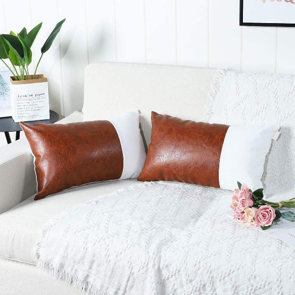 Set of 2 Luxury Decorative Throw Pillow Covers Cushion Cases Soft Leather Pillowcasesand Cotton