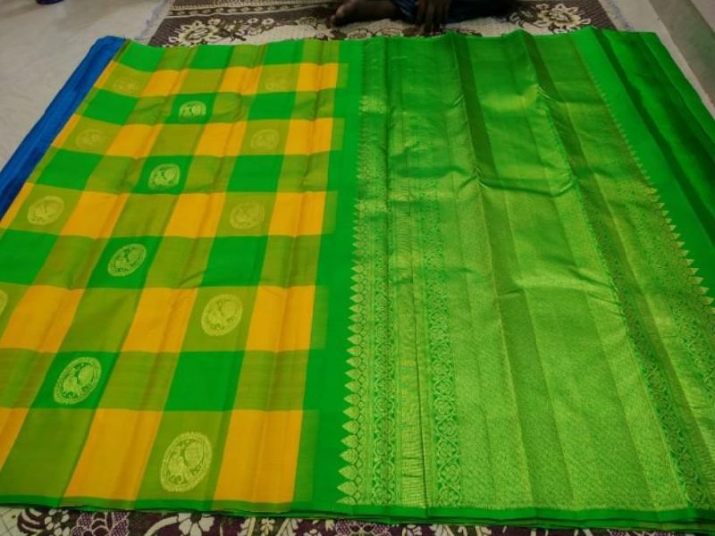 multi check pure kanchipuram pattu