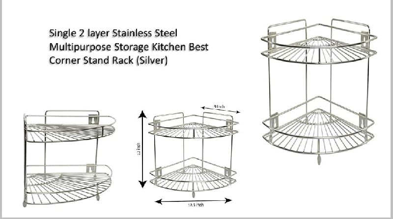 2 Layer Stainless Steel Corner Stand Rack