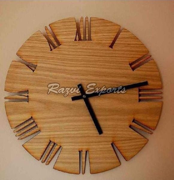 Round Decorative Wooden Wall Clock, for Home, Specialities : Fine Finish