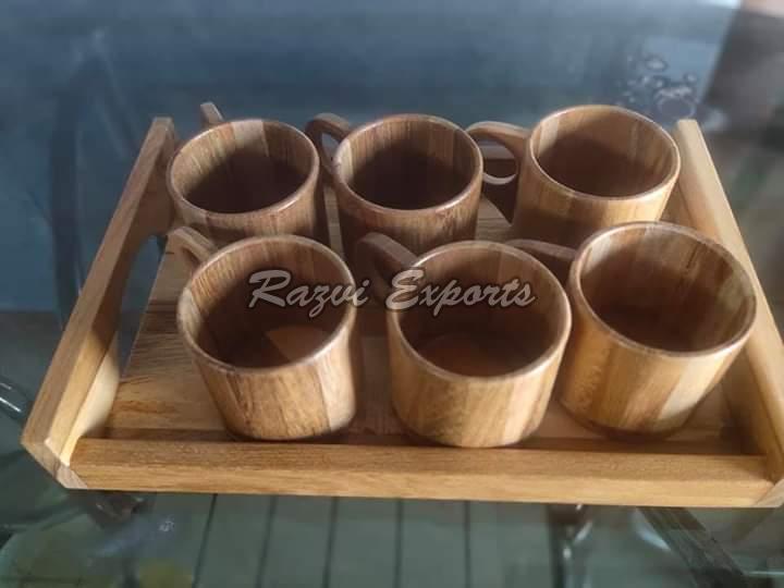 Wooden Cup and Tray Set, Feature : Eco Friendly