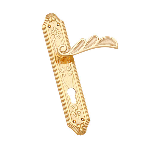 Brass Carved Mortise Handle Lock, Color : Golden