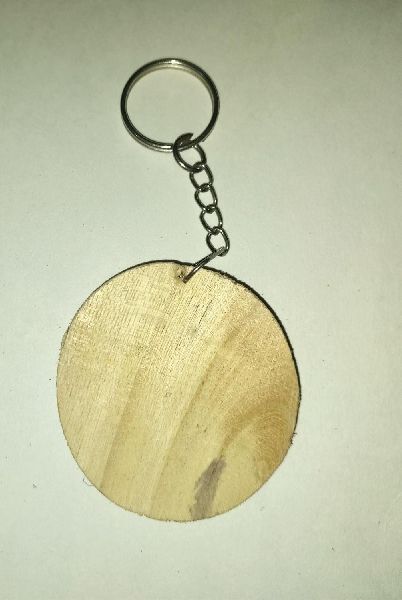 Wooden Circular Disc Key Chain