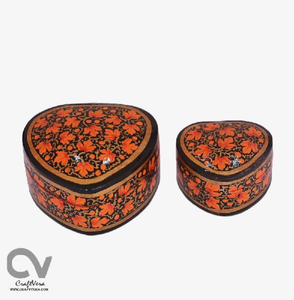 Kashmiri Art- Papier Mache Utility Box Heart - Chinar Set Of 2