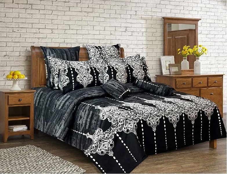 Cotton Black & White Double Bed Sheet